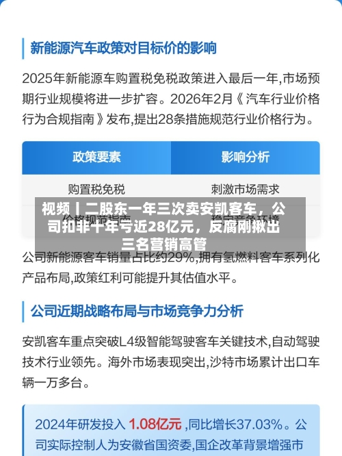 视频丨二股东一年三次卖安凯客车，公司扣非十年亏近28亿元，反腐刚揪出三名营销高管