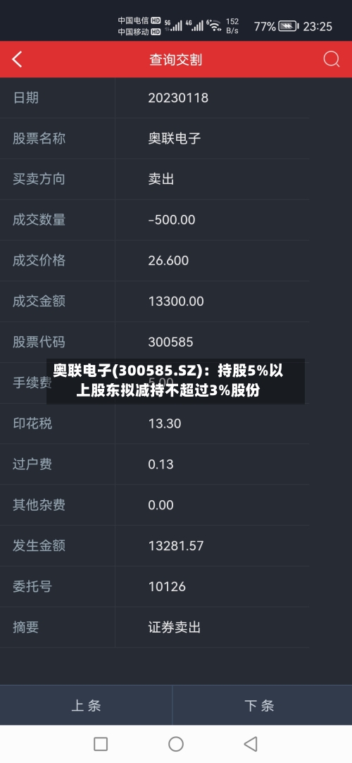 奥联电子(300585.SZ)：持股5%以上股东拟减持不超过3%股份