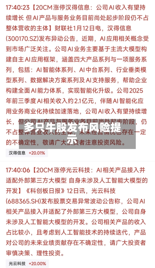 多只牛股发布风险提示