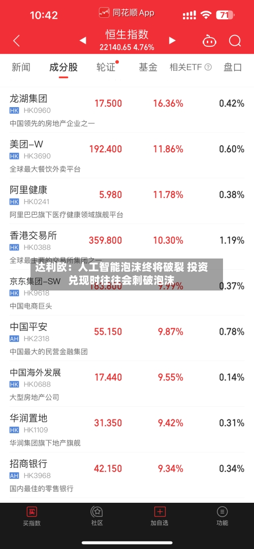 达利欧：人工智能泡沫终将破裂 投资兑现时往往会刺破泡沫
